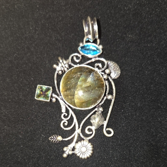 Jewelry - Elegant Silver Pendant with Blue and Green Accents